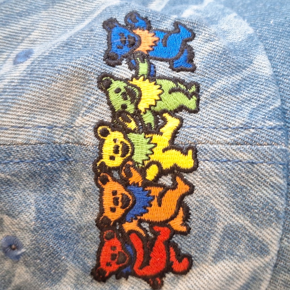 Grateful Dead CP Embroidered Blue Denim Dancing Bear Baseball Cap Hat Rainbow - Picture 2 of 8